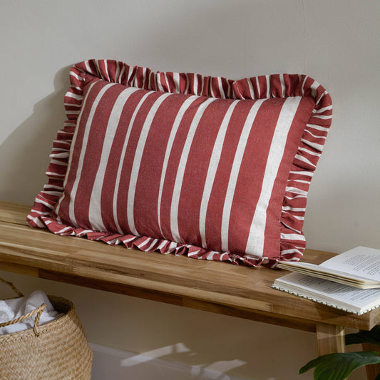 Carmon Kissen Leinenoptik/Rot gestreift – 40 × 60 cm