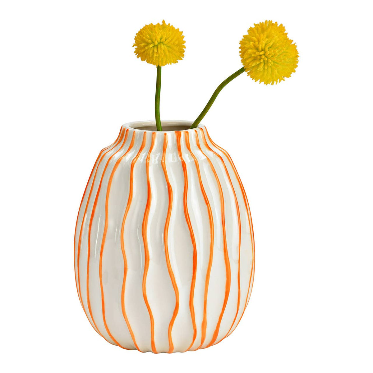 Keramikvase, Weiß & Orange gestreift – moderner Farbakzent