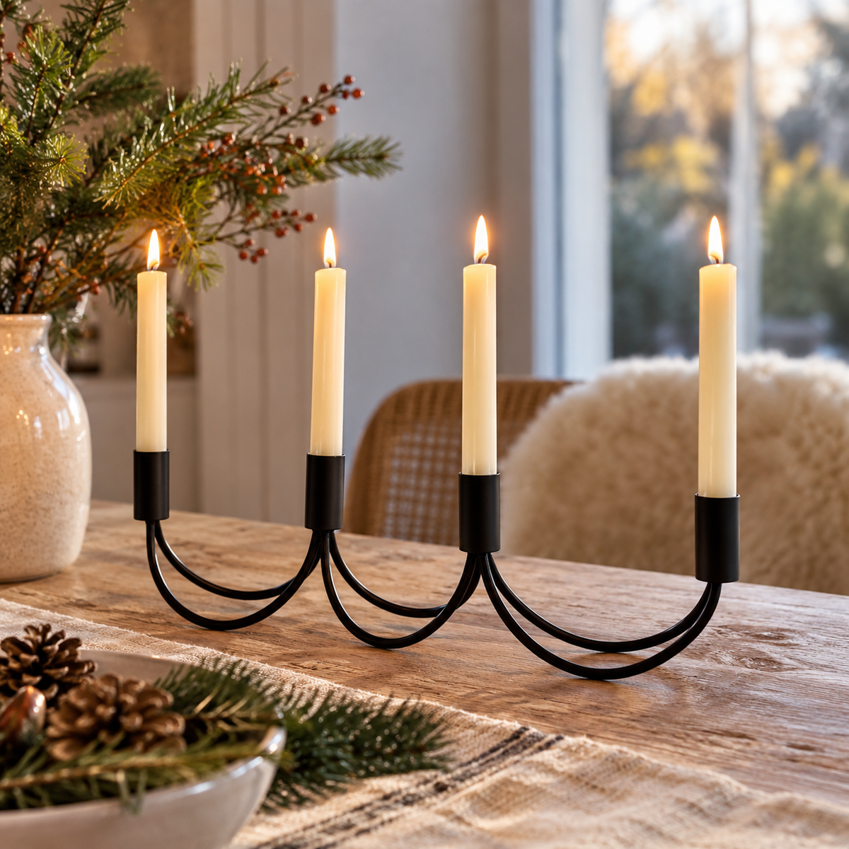 Adventskerzenhalter aus Metall, 44 cm, Schwarz, 4-flammig