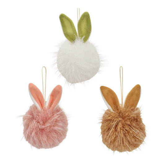 Hänger Hase aus Textil, 3-fach, Weiß/Rosa/Braun (B/H/T) 6x10x6cm