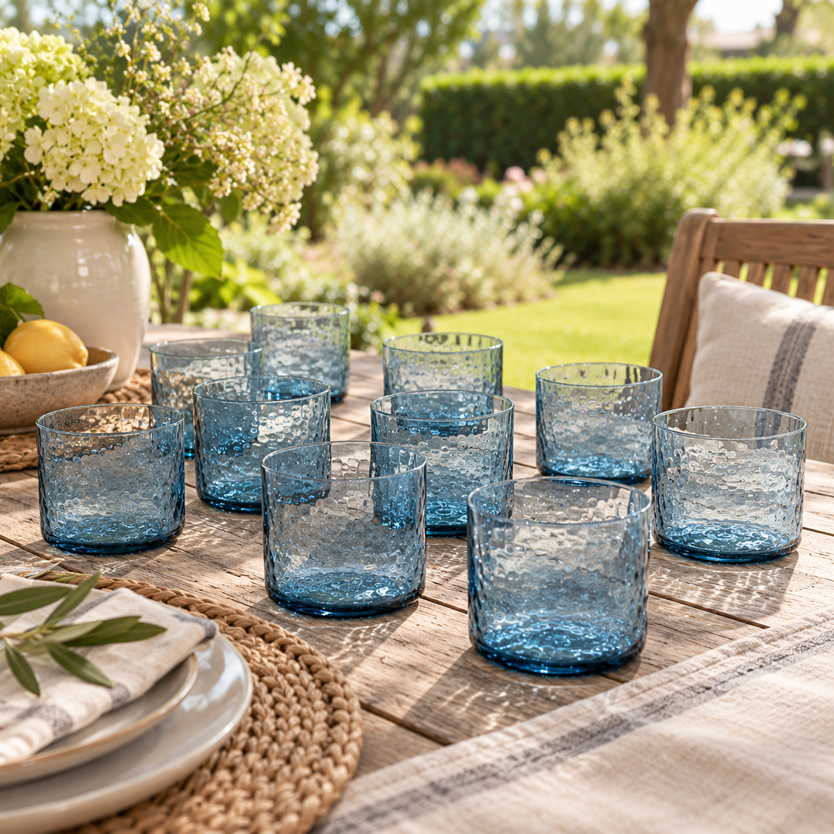 Azure Trinkgläser, aus Recyclingglas, gehämmert, in Blau