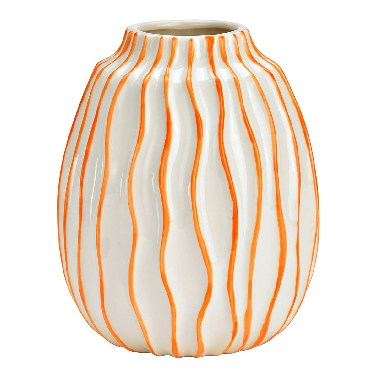 Keramikvase, Weiß & Orange gestreift – moderner Farbakzent