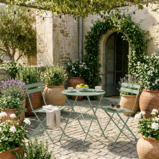 Bistro-Set Sussex 2-Sitzer – Metall, 60 cm, in salbeigrün