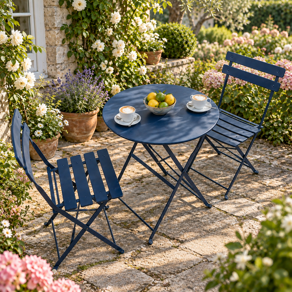 Bistro-Set Sussex 2-Sitzer, aus Metall, 60 cm, marineblau