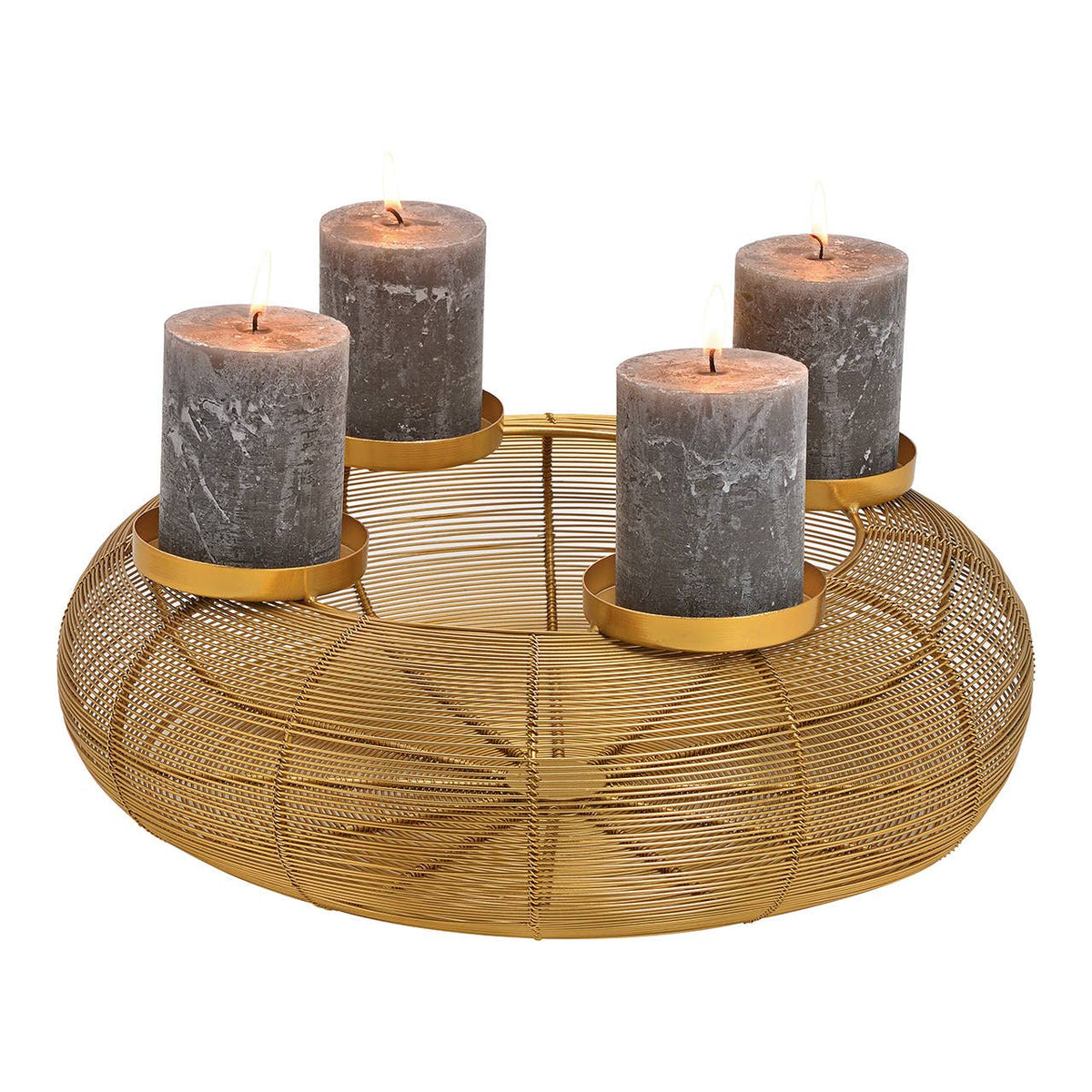 Adventskranz-Korb aus Metall, in Gold, mit 4 Kerzenhaltern