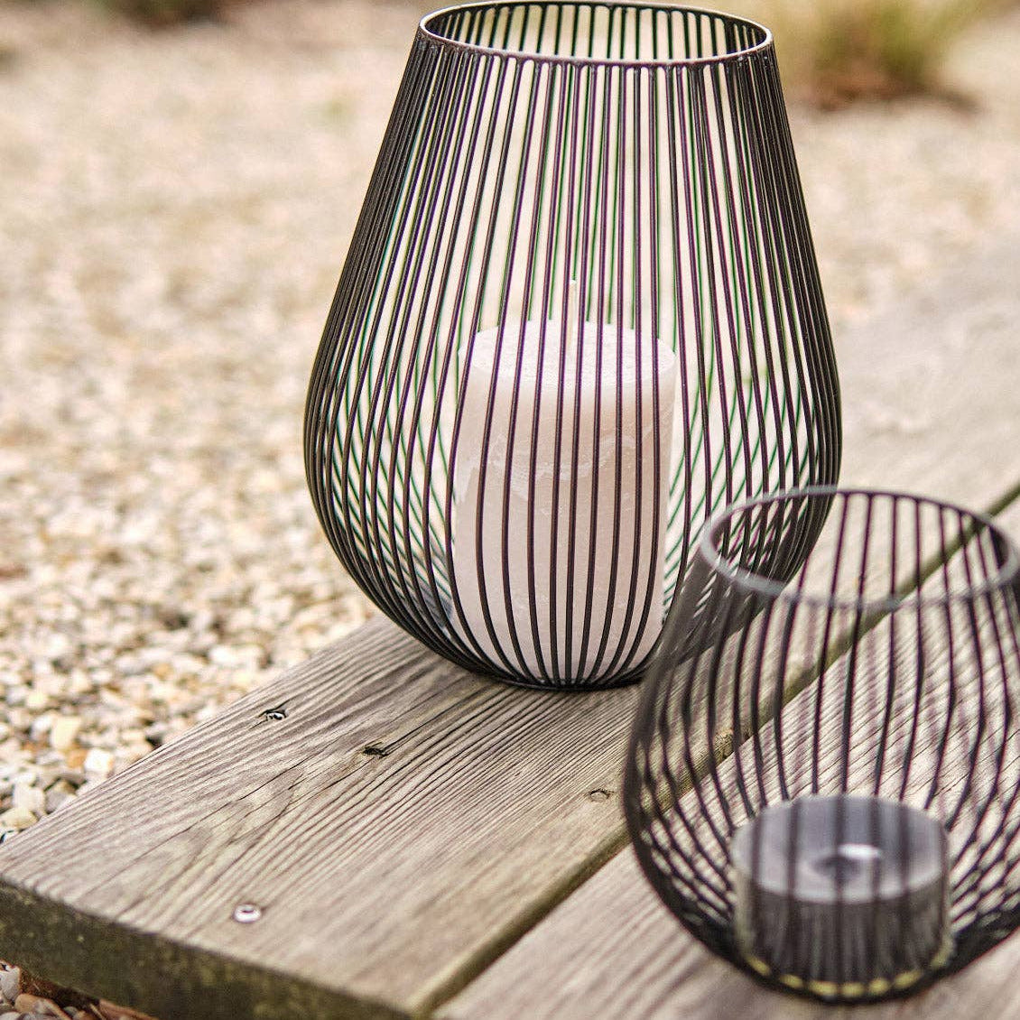 Windlicht Marataba Groß aus Metall, 20 × 18 cm, Schwarz