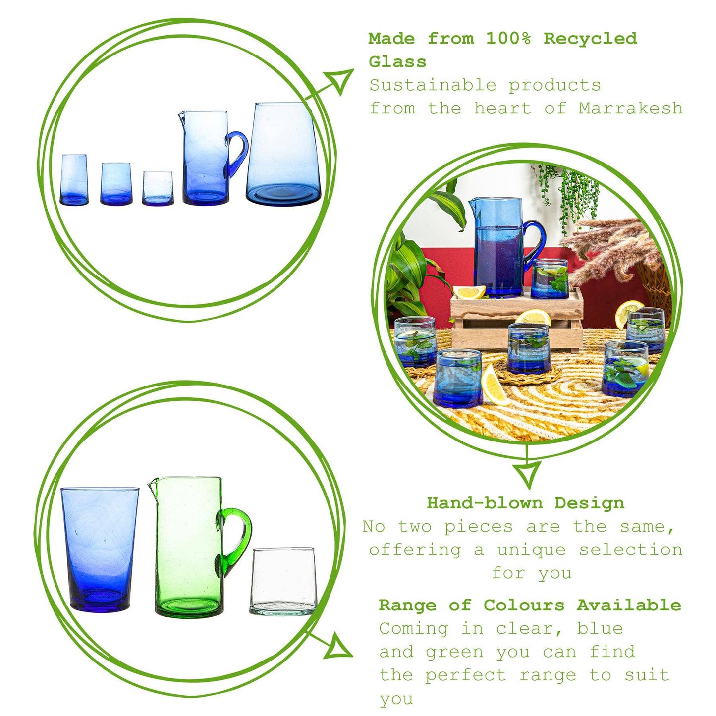 Nicola Spring Merzouga recyceltes Trinkglas – 200 ml – Blau