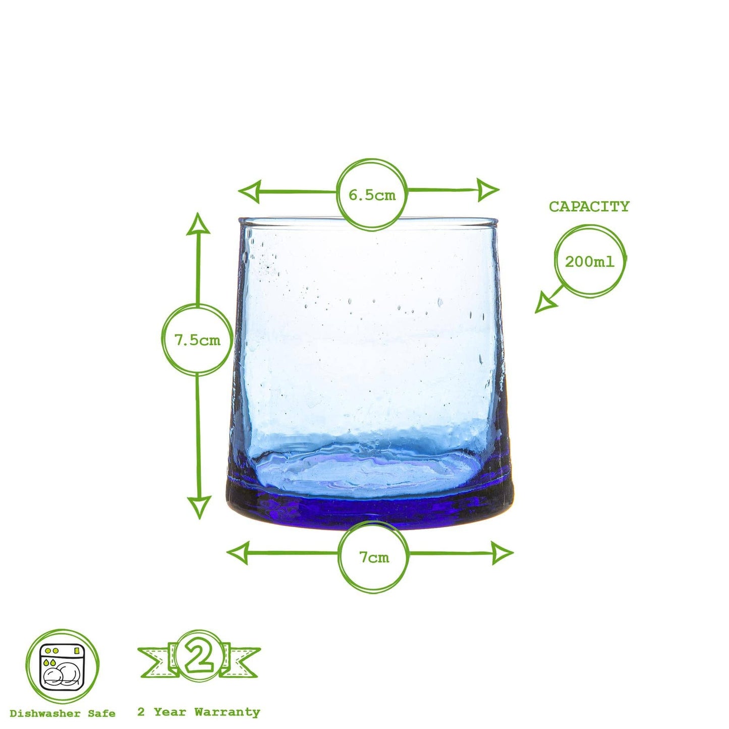 Nicola Spring Merzouga recyceltes Trinkglas – 200 ml – Blau