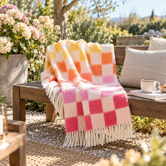 Decke Maisie Citrus Blush kariert, 130 × 180 cm