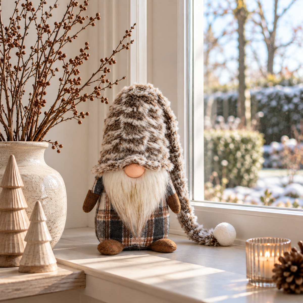 Deko-Wichtel aus Textil, in Grau & Beige
