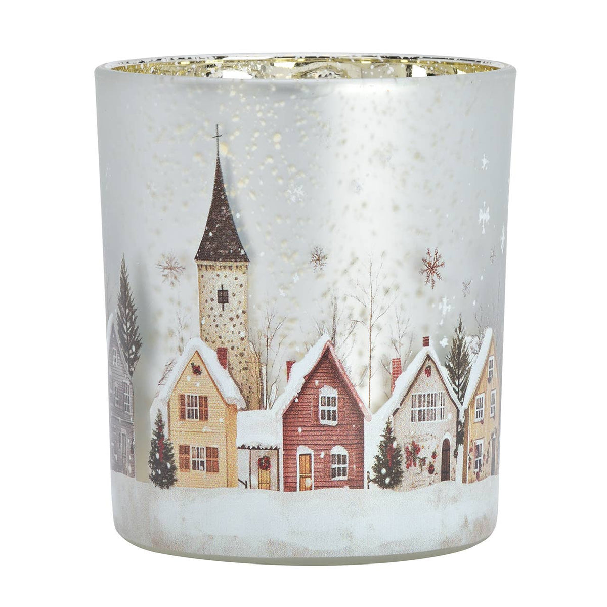 2er Set Windlichter Häuser, aus Glas, winterliches Motiv