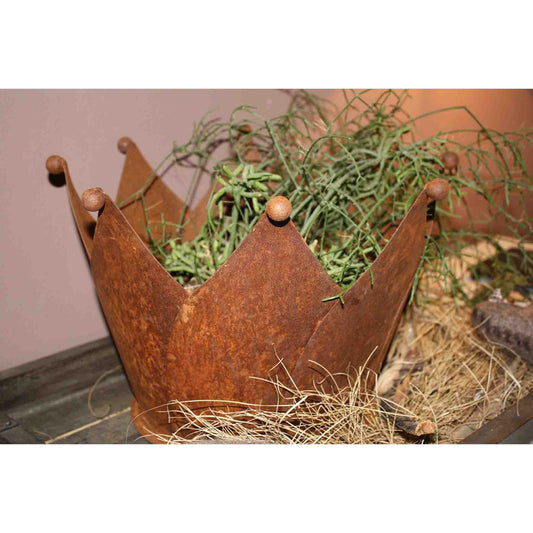 Gartendeko Rost Krone | Edelrost Übertopf mit Bodenplatte