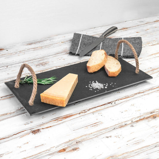 Argon Tableware Schiefer-Servierplatte mit Vintage-Seilgriffen
