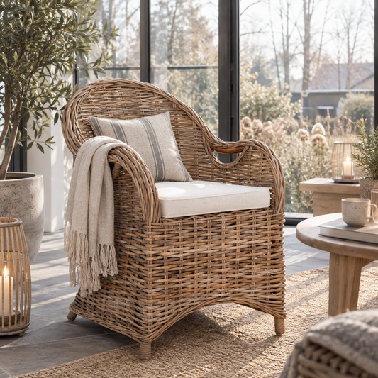 Gartenstuhl Larisa, aus Kubu-Rattan, Naturgrau, inkl. Kissen