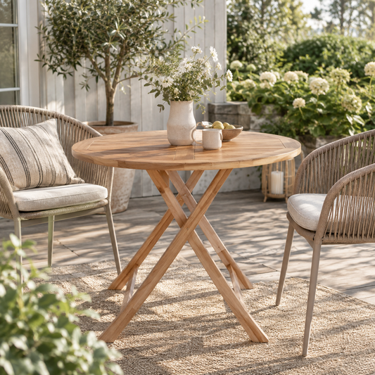 Gartentisch Oviedo rund aus Teakholz, Ø 100 cm, Natur