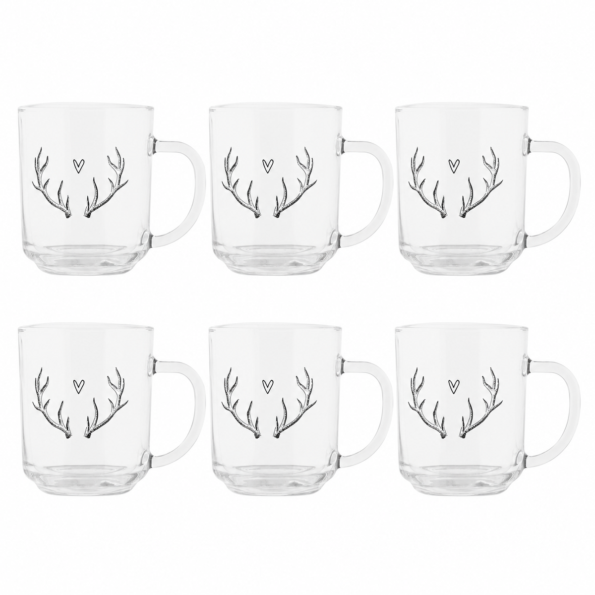 Glühweingläser 6er-Set, 200 ml, Geweih mit Herz