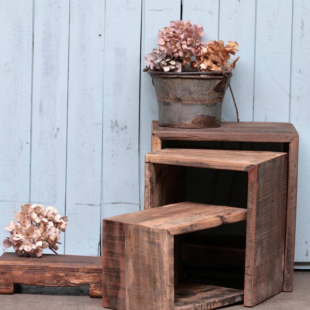Housewood Hocker 3er Set – vielseitige Möbel aus recyceltem Holz