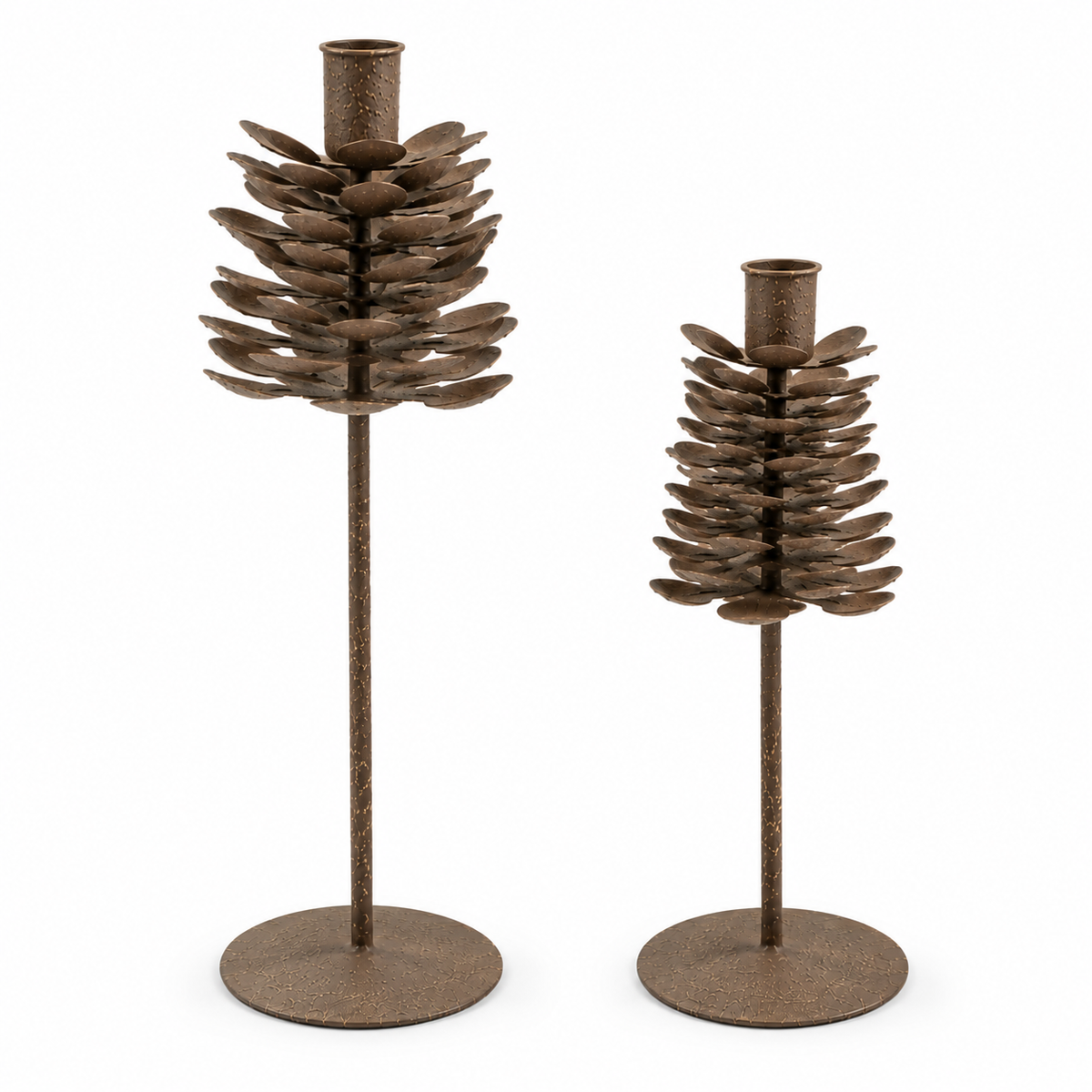 Kerzenständer in Zapfenform aus Metall – 2er-Set in Antik-Mokka