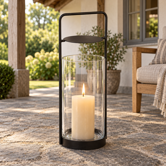 Laterne Lotta aus Metall & Glas – Schwarz