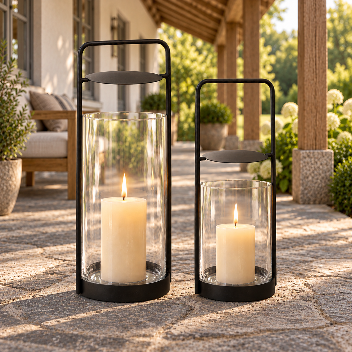Laterne Lotta aus Metall & Glas – Schwarz
