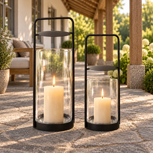 Laterne Lotta aus Metall & Glas – Schwarz