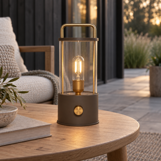 LED-Laterne in Matt Taupe – dimmbar, warmweiß & mit USB-Anschluss
