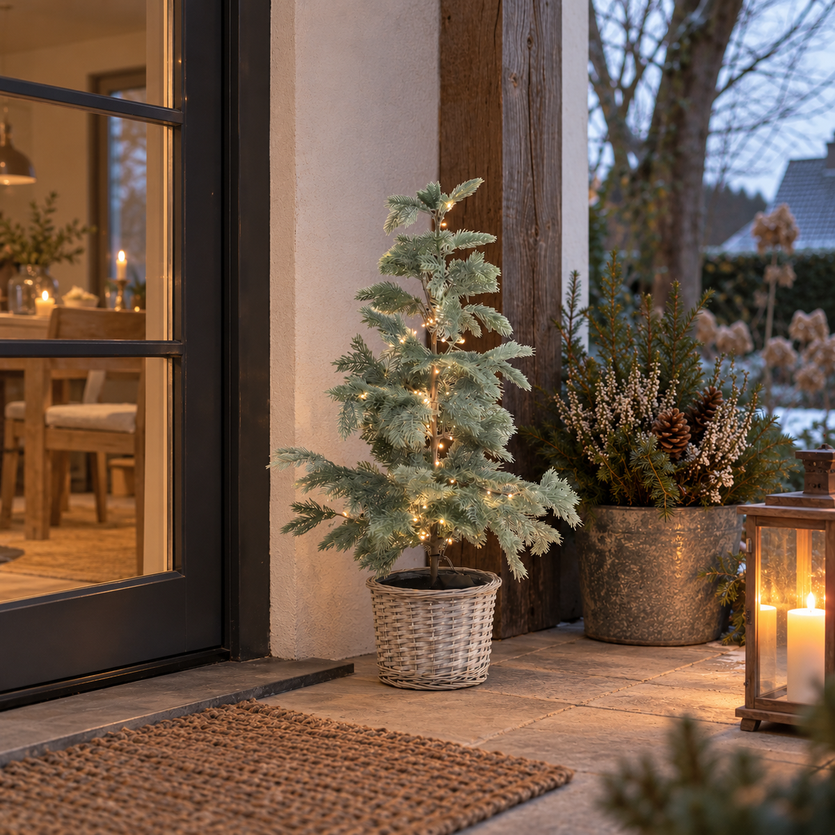 LED-Tannenbaum im Korb, 90 cm groß, mit 60 Lichtern