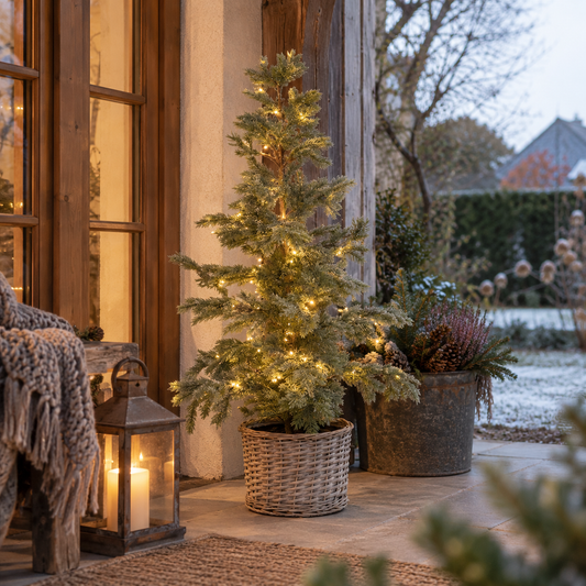 LED-Tannenbaum im Korb, 120 cm groß, mit 80 Lichtern