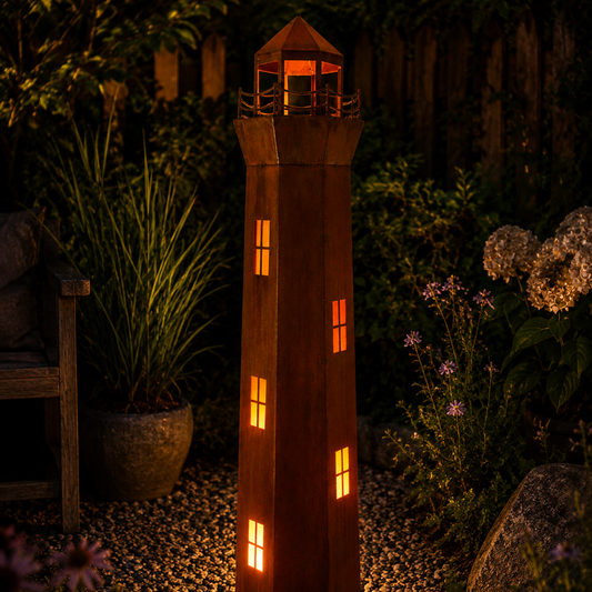 Leuchtturm aus Edelrost, 130 cm, dekorative 3D-Optik