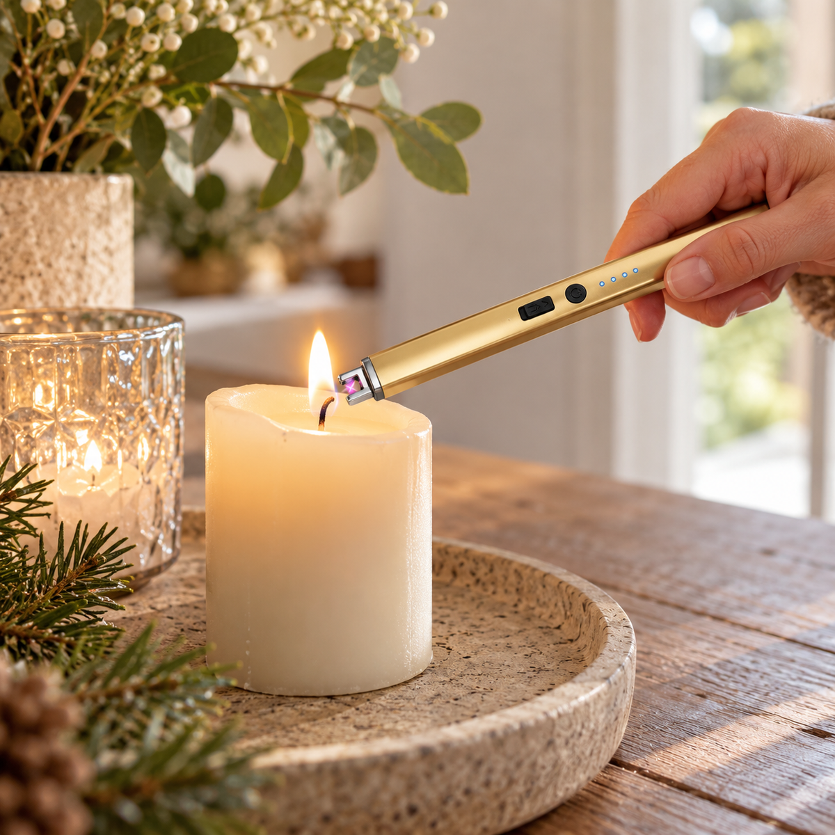 USB-Lichtbogenfeuerzeug aus Metall, 9,3 cm, Gold, aufladbar