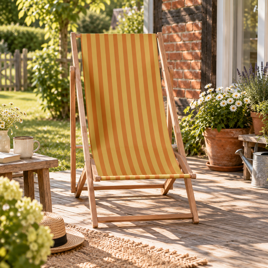 Liegestuhl gestreift, aus Holz & Polyester im Retro-Design