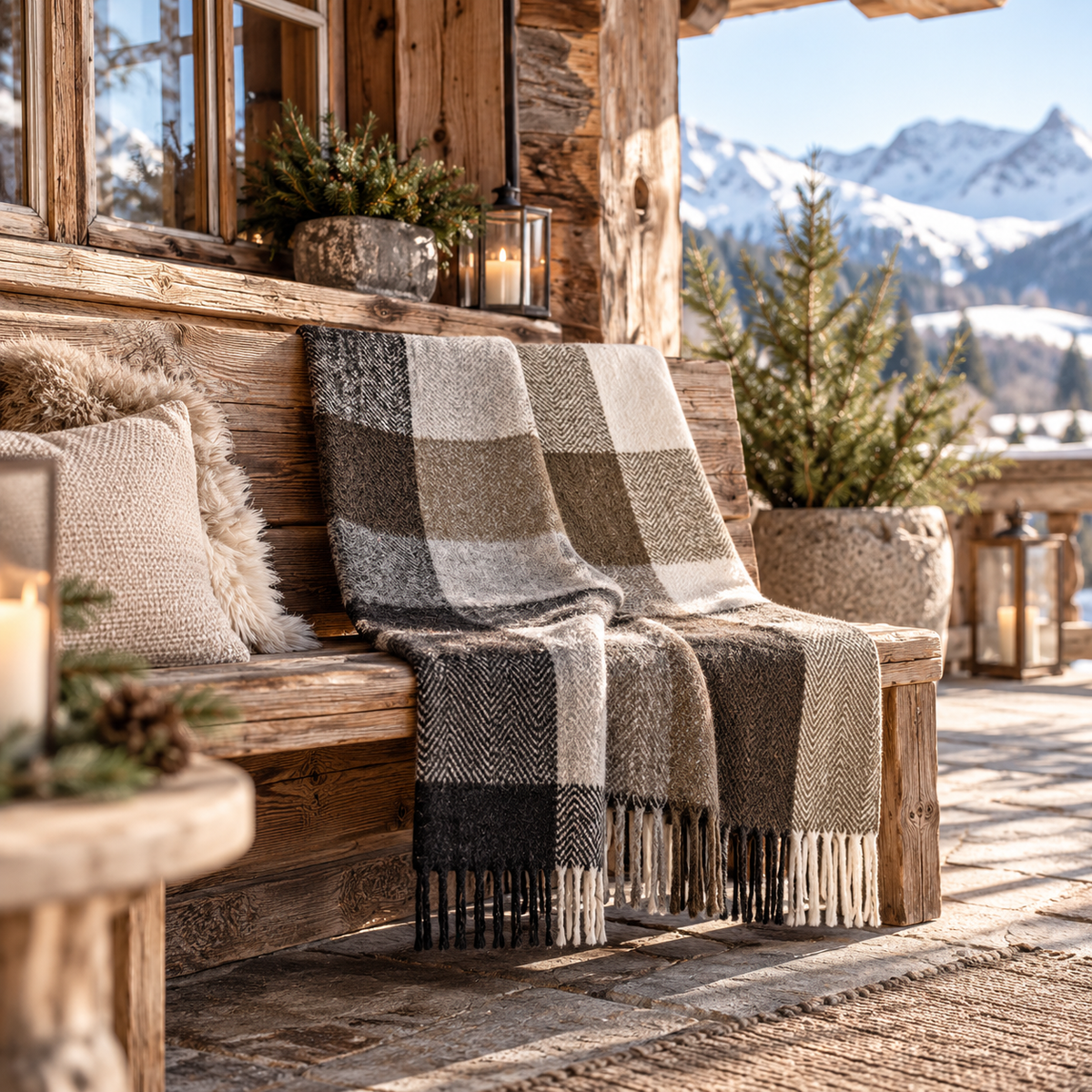 Luxus Chalet Kuscheldecke 130 × 170 cm – Grau kariert