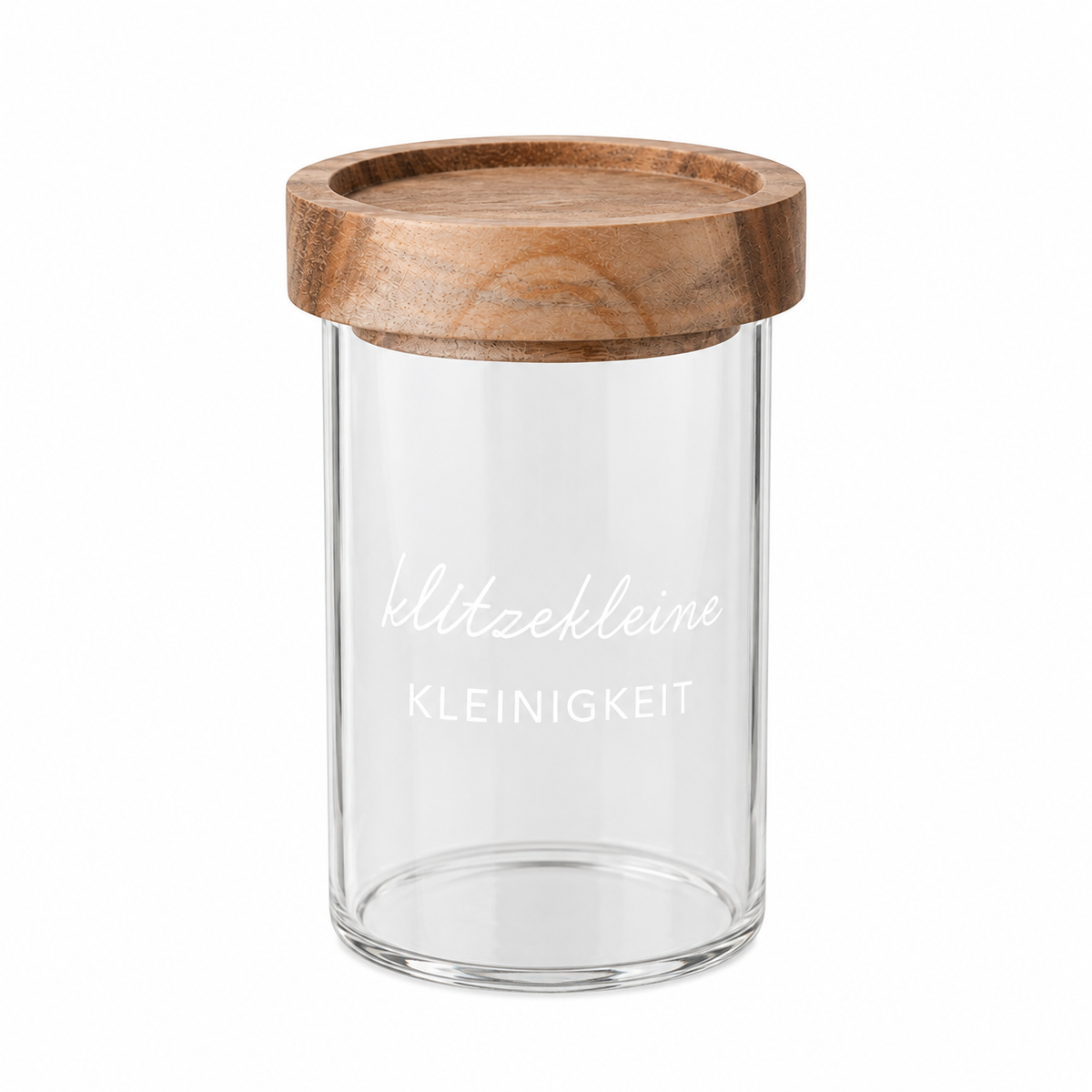 Mini Vorratsglas, klitzekleine Kleinigkeit, Borosilikatglas, 9 cm, mit Holzdeckel