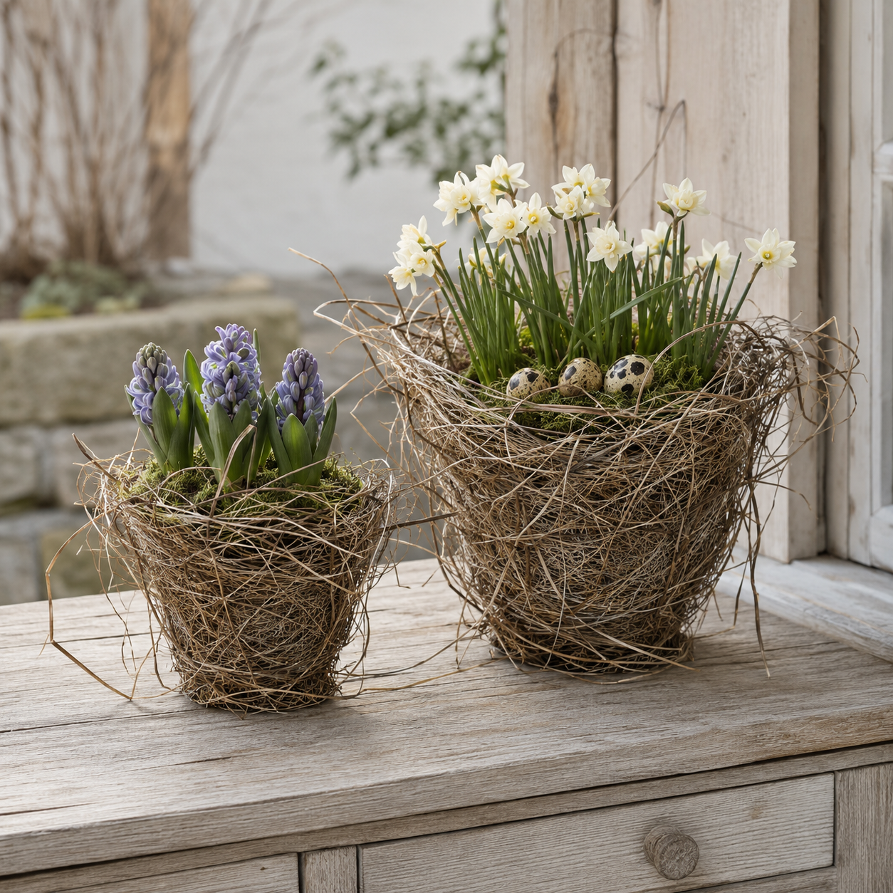 Nest-Pflanztöpfe aus Stroh – natürliche Osterdeko im 2er-Set