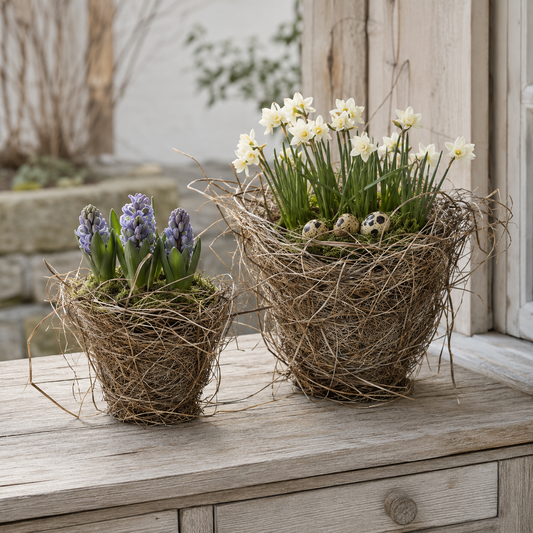 Nest-Pflanztöpfe aus Stroh – natürliche Osterdeko im 2er-Set