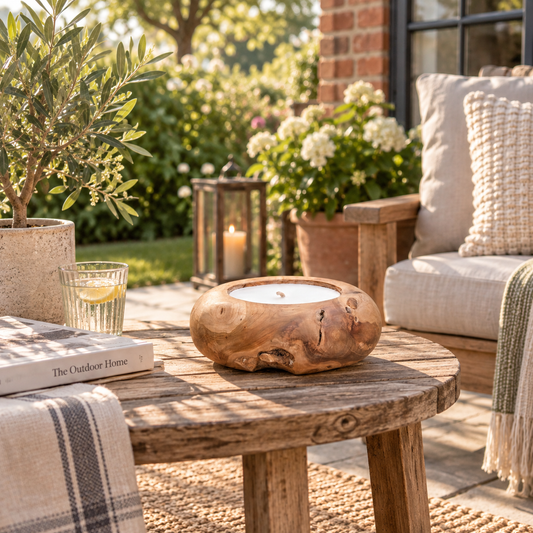 Outdoor-Kerze aus Teak-Wurzelholz, 31 cm, handgefertigt
