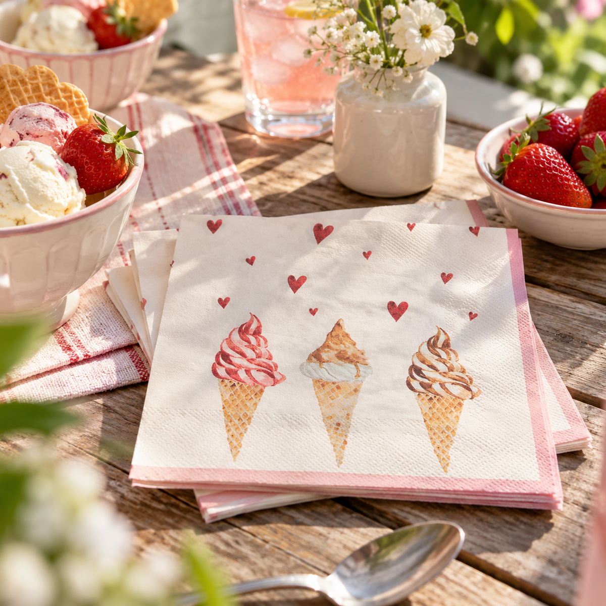Papierservietten, 20er Set, Eiscreme Motiv, in Beige-Pink