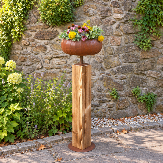 Pflanzsäule Jessica, Fichtenholz, 132 cm, inkl. Schale