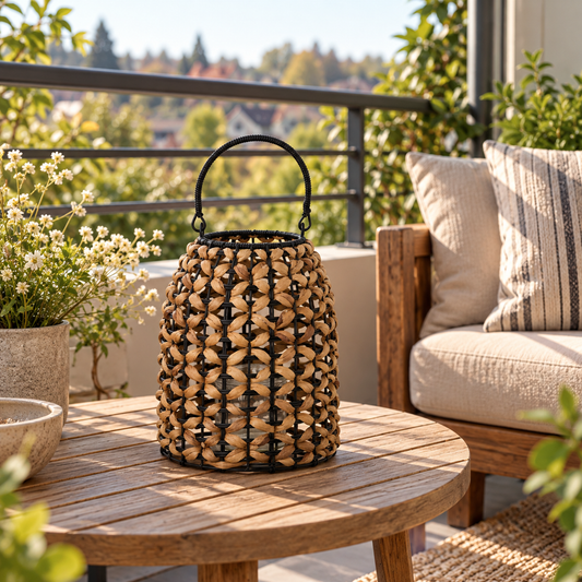 Pinto Laterne, Polyrattan & Wasserhyazinthe, 24 × 28,5 cm