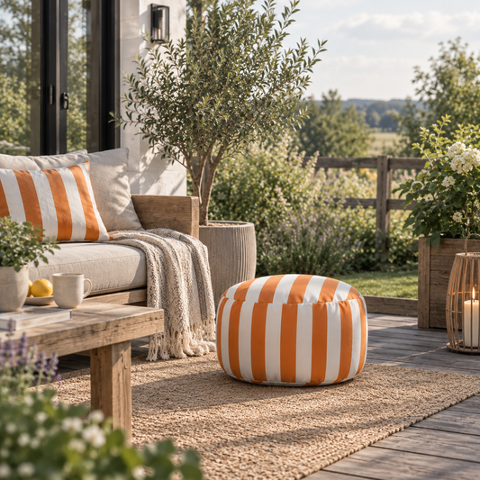 Sitzsack, in Weiß-Orange gestreift, wasserabweisend, für drinnen & draußen