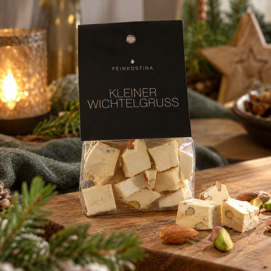 Soft Nougat „Kleiner Wichtelgruß“ mit Mandel & Pistazie