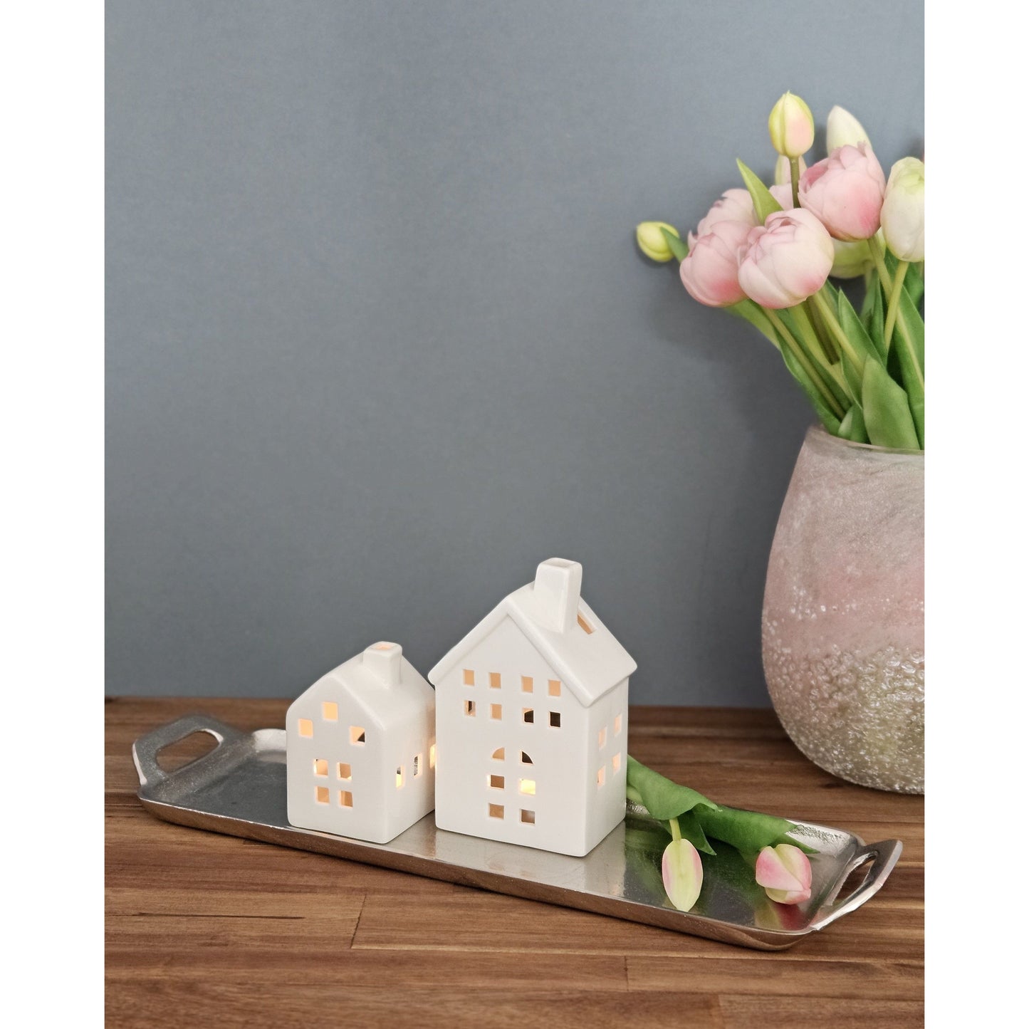 Tablett Dekotablett silber Metalltablett Metall Teller Kerzenteller 44x13 cm