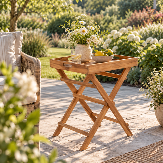 Tabletttisch Ronda aus Teakholz, in Natur