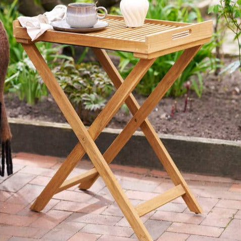 Tabletttisch Ronda aus Teakholz, 60 × 40 × 70 cm, in Natur