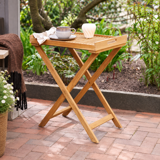 Tabletttisch Ronda aus Teakholz, 60 × 40 × 70 cm, in Natur