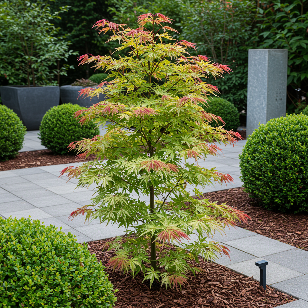 Japanischer Ahorn Acer palmatum 'Phoenix' – Rosa-Rot – Balkon- & Gartenpflanze – Ø19 cm – Ca. 70 cm hoch – Handförmiges Laub mit intensiver Herbstfärbung