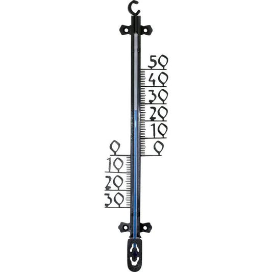 Gartenthermometer – Außenthermometer 26cm – Schwarz – Wetterfestes Wandthermometer – Temperaturanzeige -30°C bis +50°C – Große Zahlen