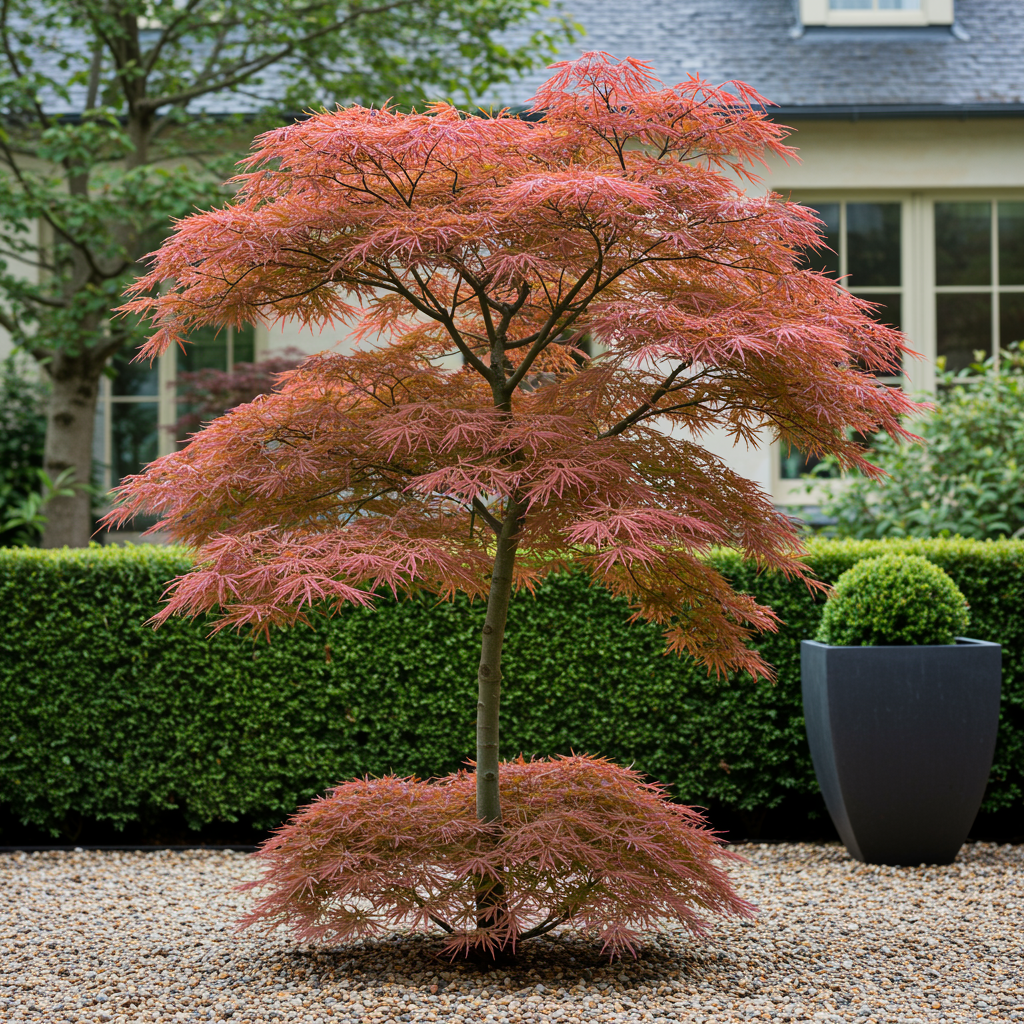 Japanischer Ahorn Acer palmatum 'Jerre Schwartz' – Dunkelrot – Balkon- & Gartenpflanze – Ø19 cm – Ca. 70 cm hoch – Kompakter Zierahorn mit elegantem Farbspiel