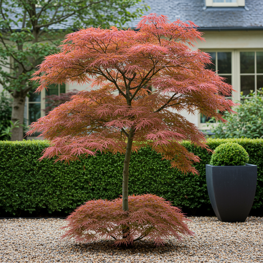 Japanischer Ahorn Acer palmatum 'Jerre Schwartz' – Dunkelrot – Balkon- & Gartenpflanze – Ø19 cm – Ca. 70 cm hoch – Kompakter Zierahorn mit elegantem Farbspiel