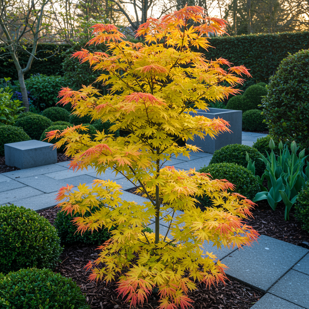 Japanischer Ahorn – Acer palmatum Orange Dream – ca. 70 cm hoch – Orange-Gelb – im 19 cm Topf – Balkon- & Gartenpflanze – Zierbaum mit Farbwechsel